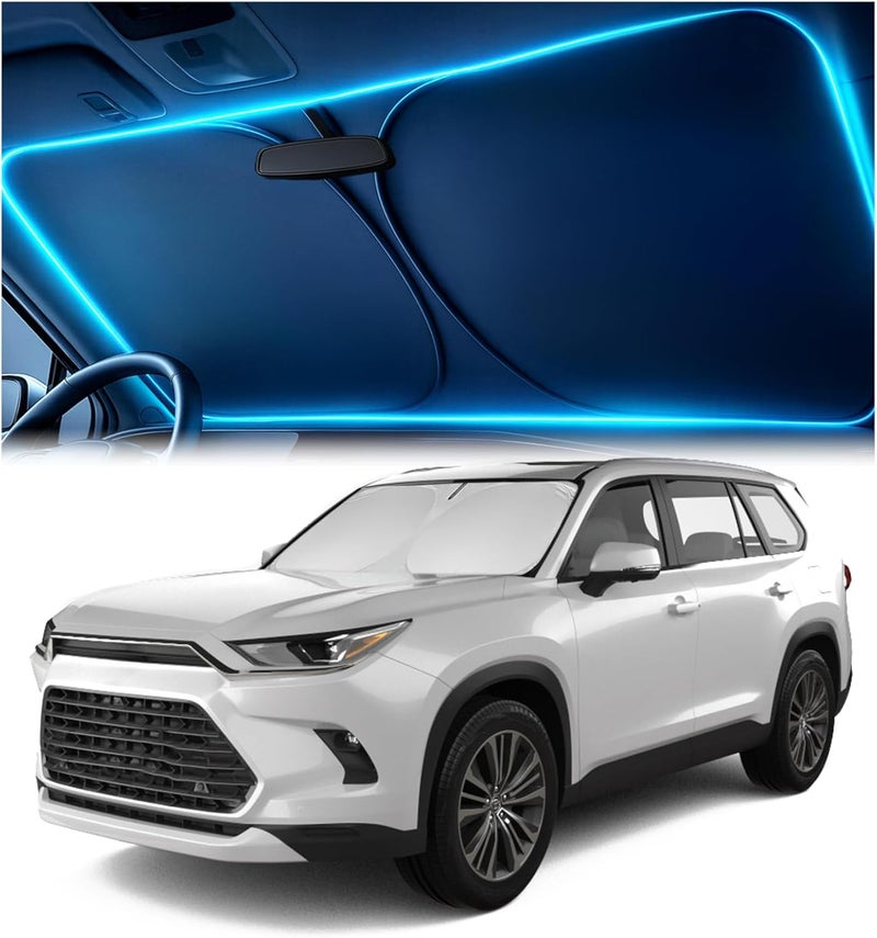 Autopect Windshield Sun Shade for Toyota Highlander L LE XLE Limited Platinum 2020-2025 – Custom Fit Sun Shield with Mirror Cut‑Out, Blocks Heat & UV, Foldable - Toyota Highlander Windshield Sunshade - Image 1